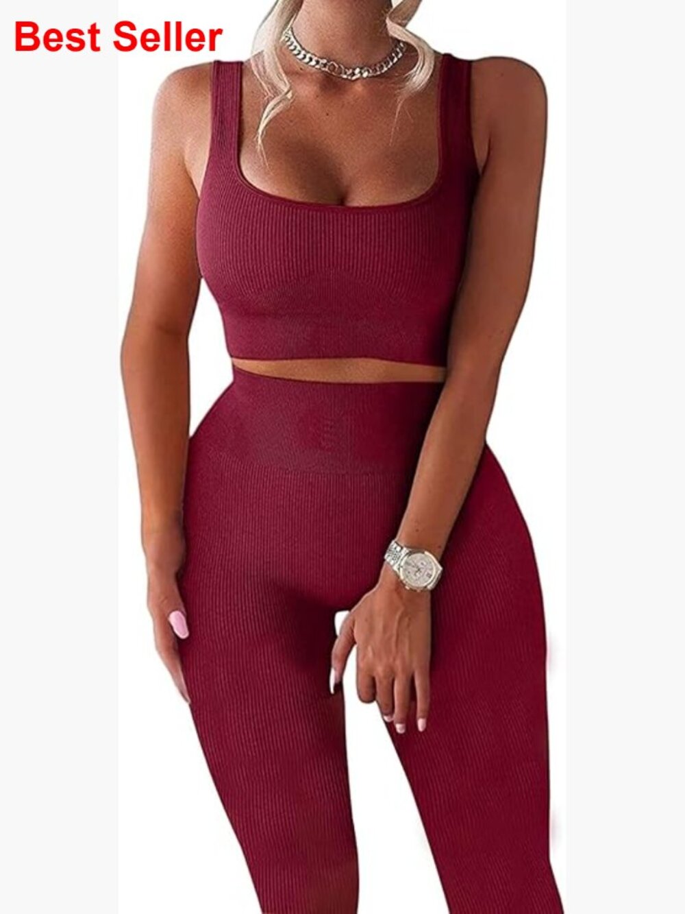 Seamless Ribbed Crop Tank And High Waist Shorts Workout Set
